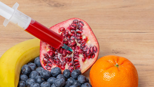 High angle view of fruits on table