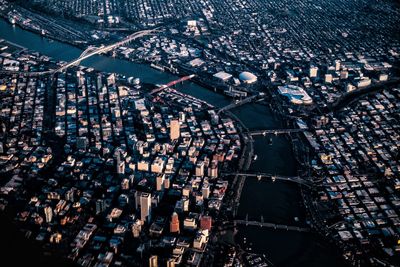 High angle view of crowd outside building