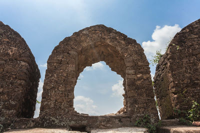 Low angle view of old ruins against sky