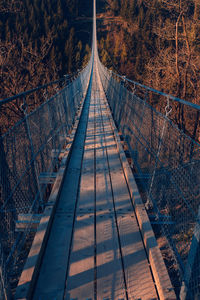 Footbridge in forest at night