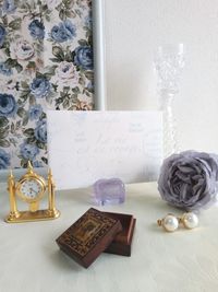 Close-up of flower vase on table