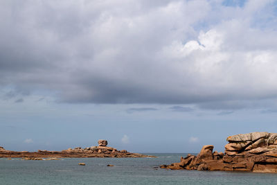 Bizarre boulders and rocks on the pink granite coast on the island of renote in brittany