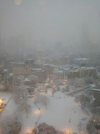 High angle view of city during winter