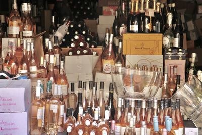 Close-up of wine bottles