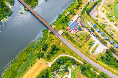 Aerial flight over a railroad train bridge