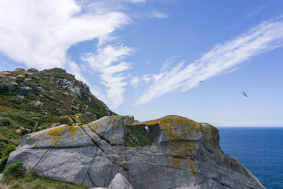 Scenic view of sea and mountains against sky