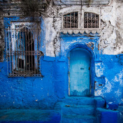 Close-up of closed blue door