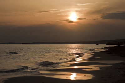 Scenic view of beach against sky during sunset