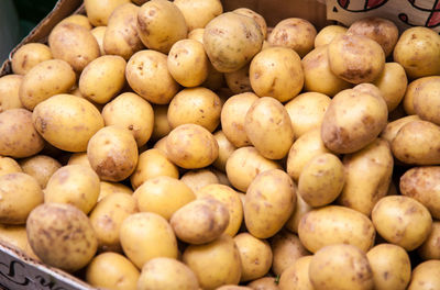 High angle view of potatoes at market stall