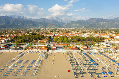 High angle view of townscape against sky