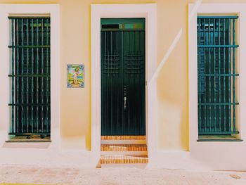 Closed door of building