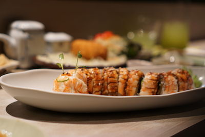 Close-up of food served in plate