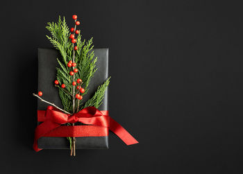 Christmas decorations on black background