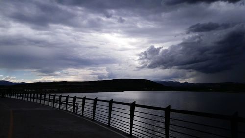 Scenic view of lake against cloudy sky