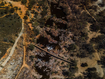 High angle view of railroad track amidst rocks