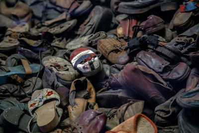 Holocaust concept jewish shoes for remembrance day, auschwitz museum