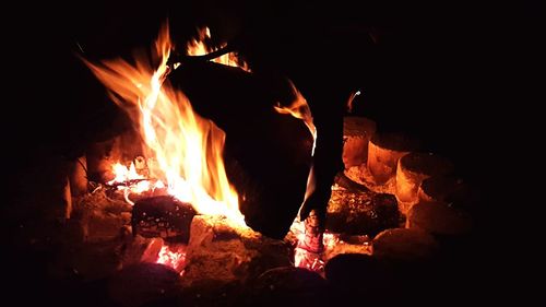 Close-up of bonfire at night