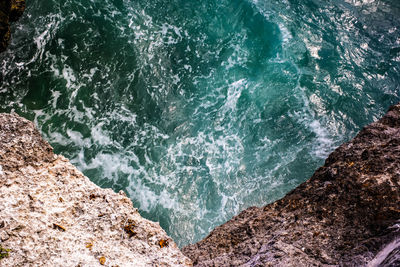 High angle view of rocks in sea