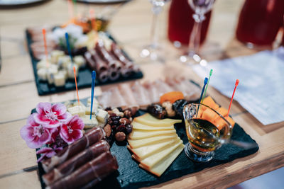 High angle view of food on table in restaurant