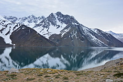 Scenic view of snowcapped mountains against sky