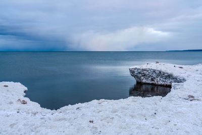 Scenic view of sea against sky during winter