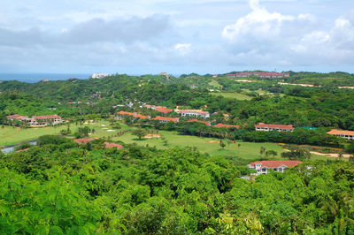 High angle view of townscape against sky