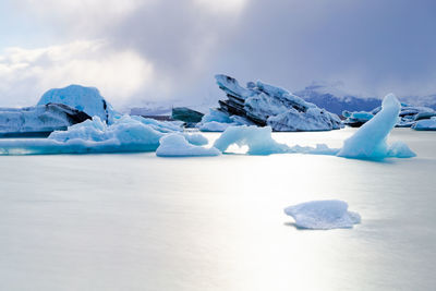 Scenic view of snow covered landscape against sky