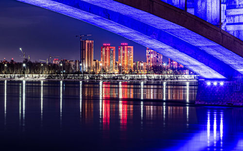 Reflection of illuminated buildings in river at night