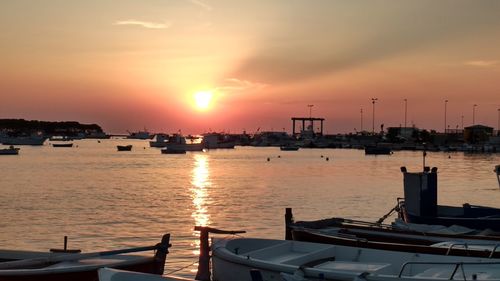 View of marina at sunset