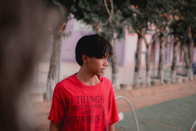 Portrait of teenage boy looking at camera