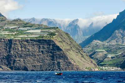 Scenic view of sea against mountain