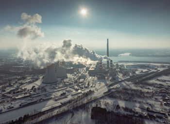 High angle view of city during winter