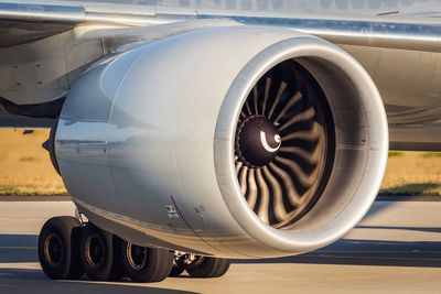 Close-up of airplane on runway