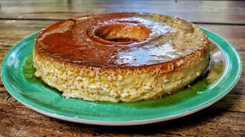 Close-up of cake in plate on table