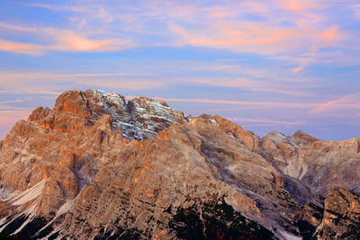 Rock formation on landscape against sky during sunset