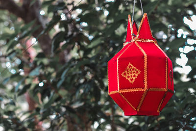 Close-up of christmas decoration hanging on tree