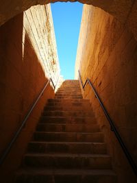 Low angle view of stairs against clear sky