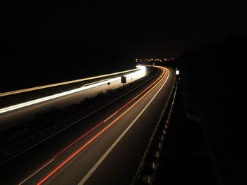 Light trails on street at night