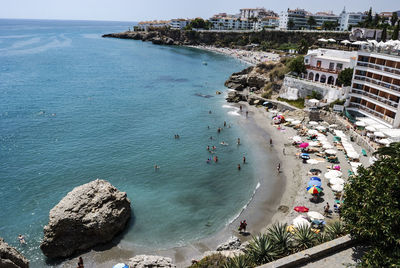 High angle view of people on beach