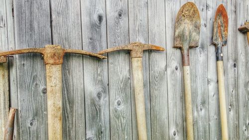 Tools against wooden wall