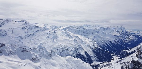 Scenic view of snowcapped mountains against sky