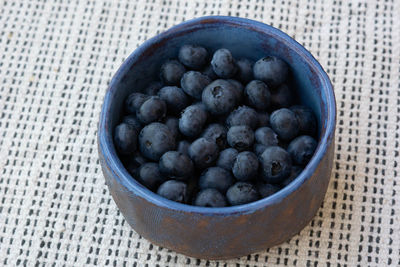 High angle view of fruits in bowl on table