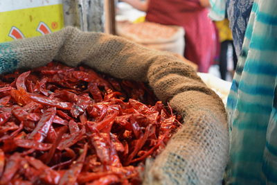 Close-up of red chilies for sale