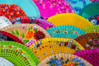 Full frame shot of colorful hand fans