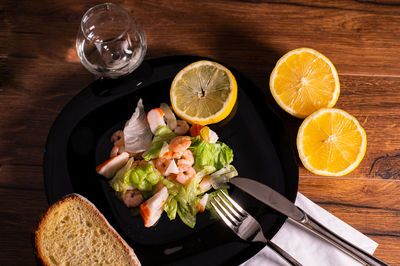 High angle view of food on table