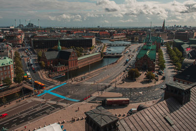 High angle view of buildings in city