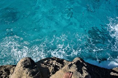 High angle view of rocks on beach