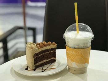 Close-up of ice cream in plate on table