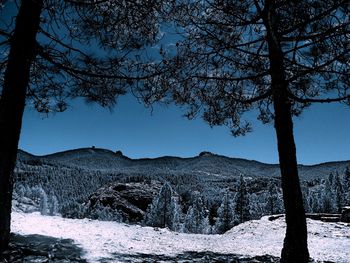 Scenic view of snowcapped mountains against clear sky