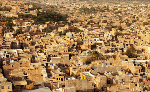 High angle view of houses in city
